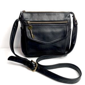 Vtg Fossil American Classic Black Leather Crossbody Handbag 75082